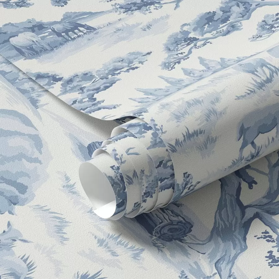 fotószőnyeg Vidéki táj kék tónusokban, juhokkal és fákkal a00178