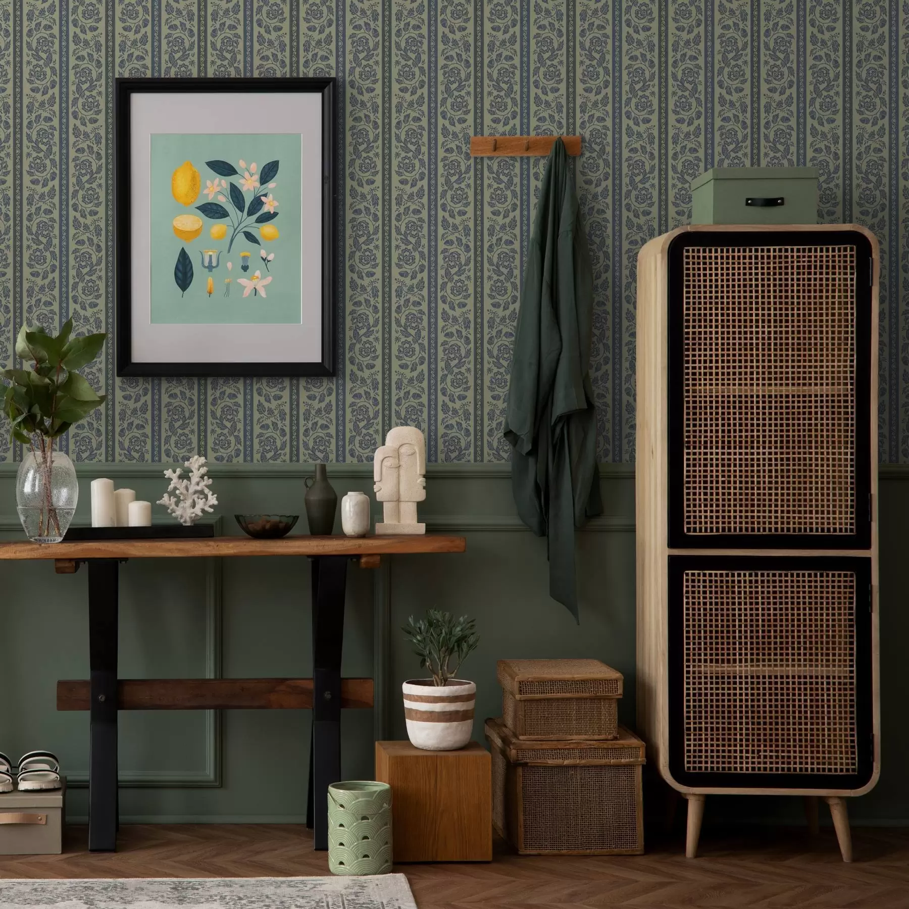 fotószőnyeg Vintage kék dísz virágokkal és makkokkal a00181v1