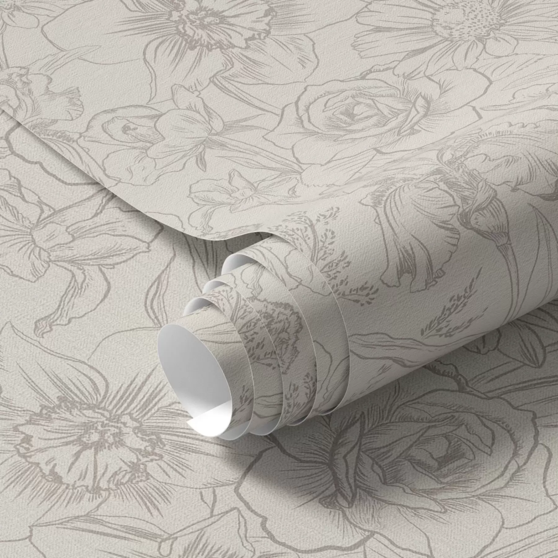 fotószőnyeg Kontúrvirágok krémszínű háttéren, finom virágmintával a00218