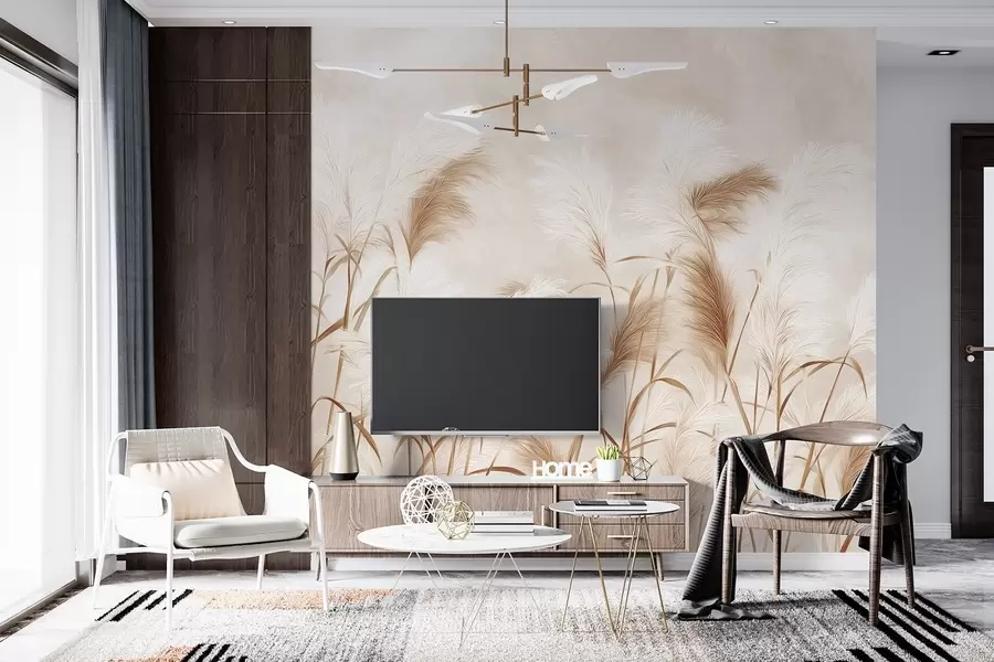 fotószőnyeg Elegáns pampafű virágzik lágy bézs és tejes árnyalatokban w09150v1