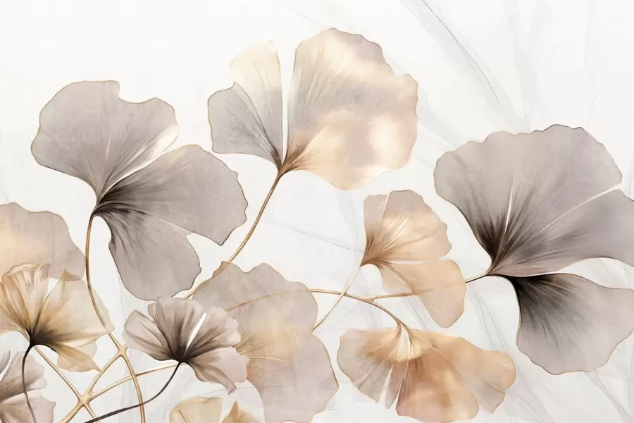 fotószőnyeg Ginkgo biloba levelek bézs, sárga és barna árnyalatokban, finom textúrájú akvarell hatás, világos háttér w09215