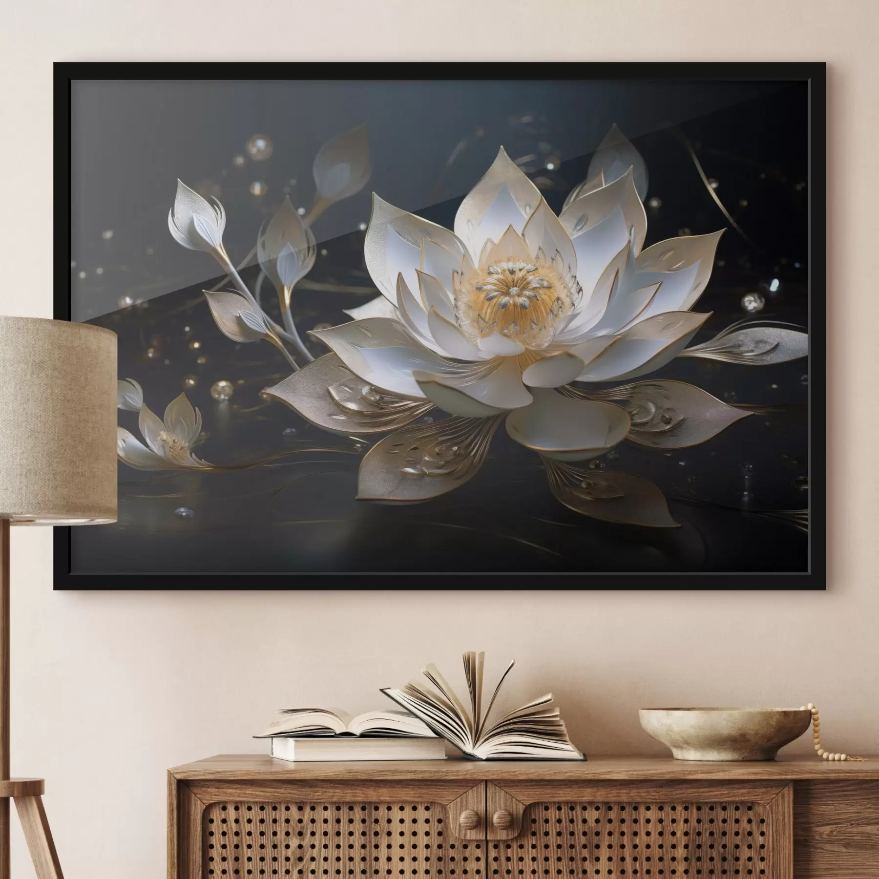 fotószőnyeg Lótusz elegáns mintákkal sötét háttéren f44841