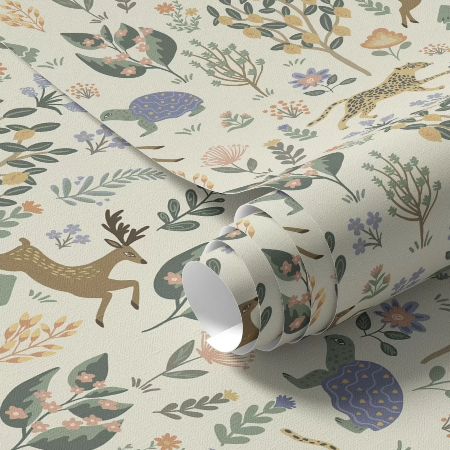 fotószőnyeg Retro illusztráció leopárdokkal, fákkal és szarvasokkal a00184