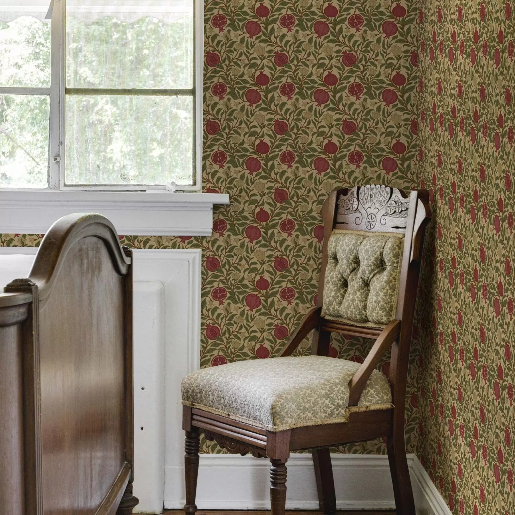 fotószőnyeg Gránátalma és virágok William Morris stílusában a00240