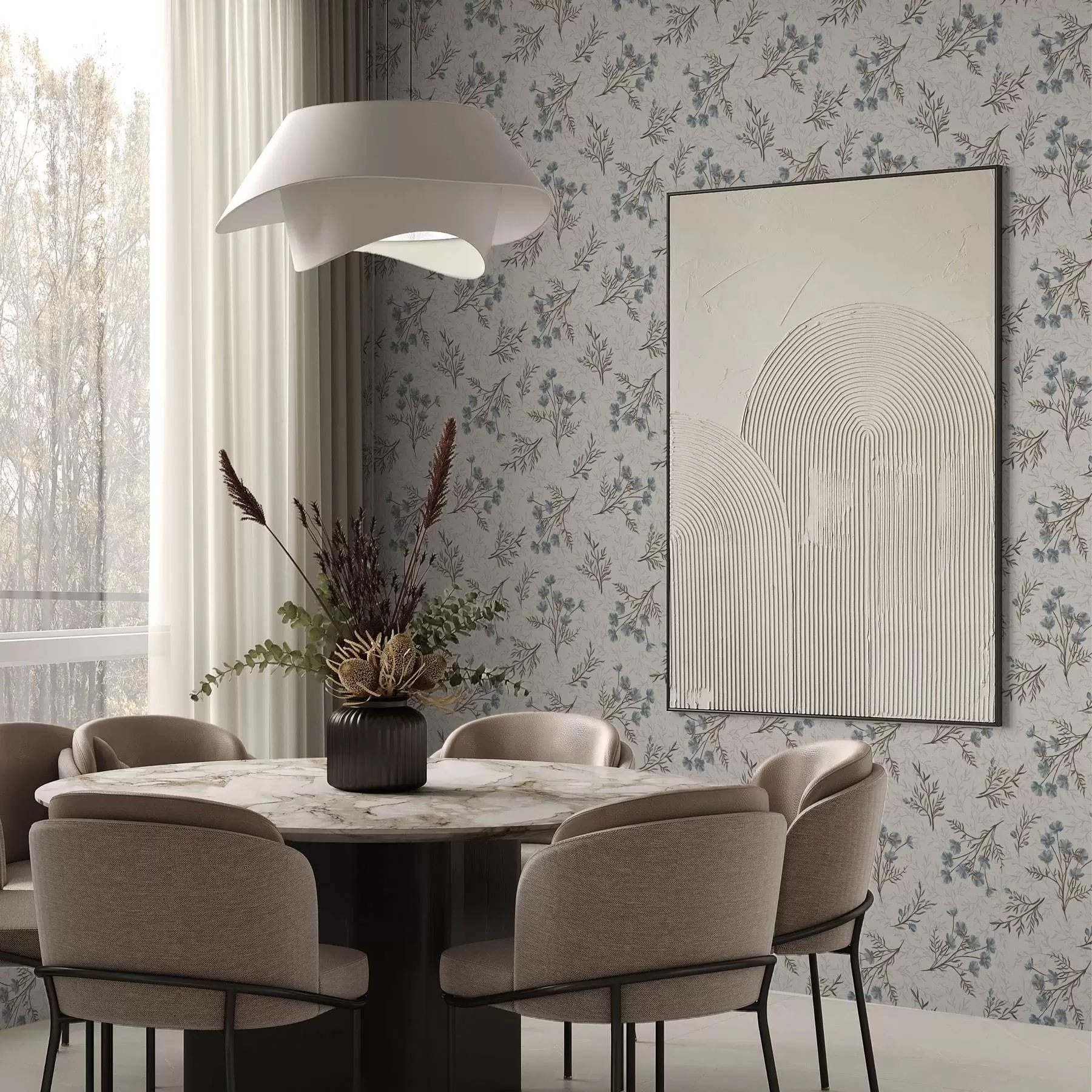 fotószőnyeg Kis kék virágok barna ágakkal a00265