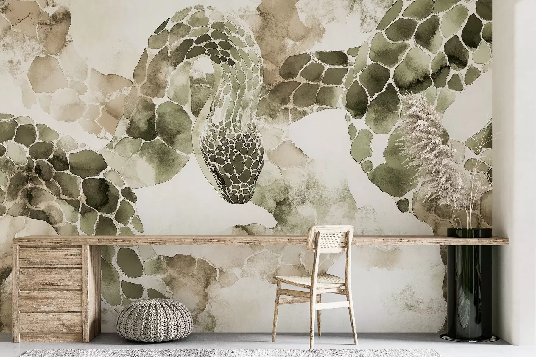 fotószőnyeg Kígyó sziluett, akvarell stílus, olajbogyó színek w04113v3