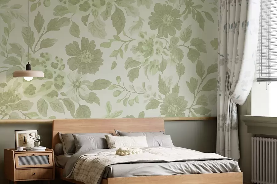 fotószőnyeg Boho stílusú virágok leopárd mintával, zöld színben w04114v2