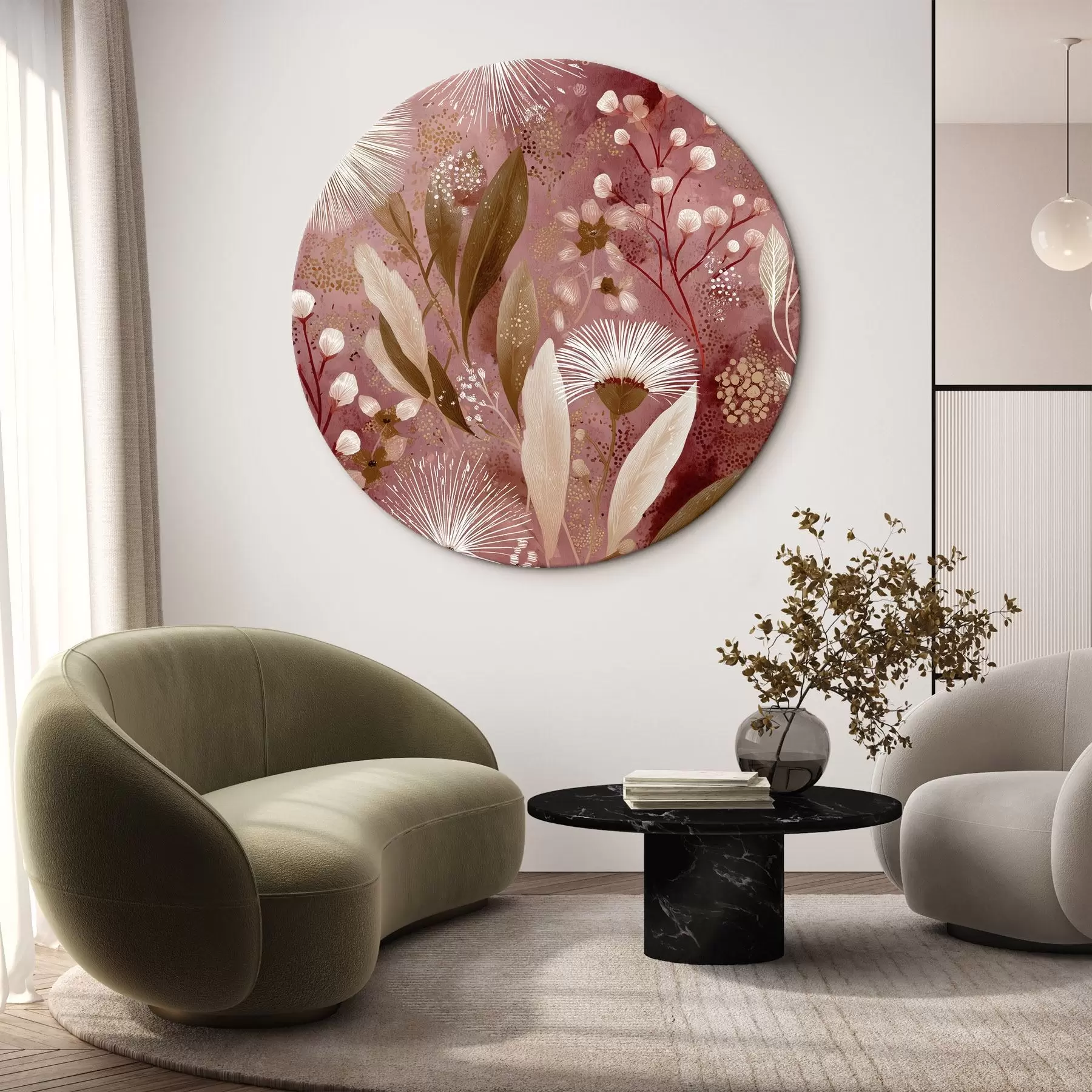 fotótapéta Boho stílusú fehér virágok a piros háttéren, részletes rajz r44979