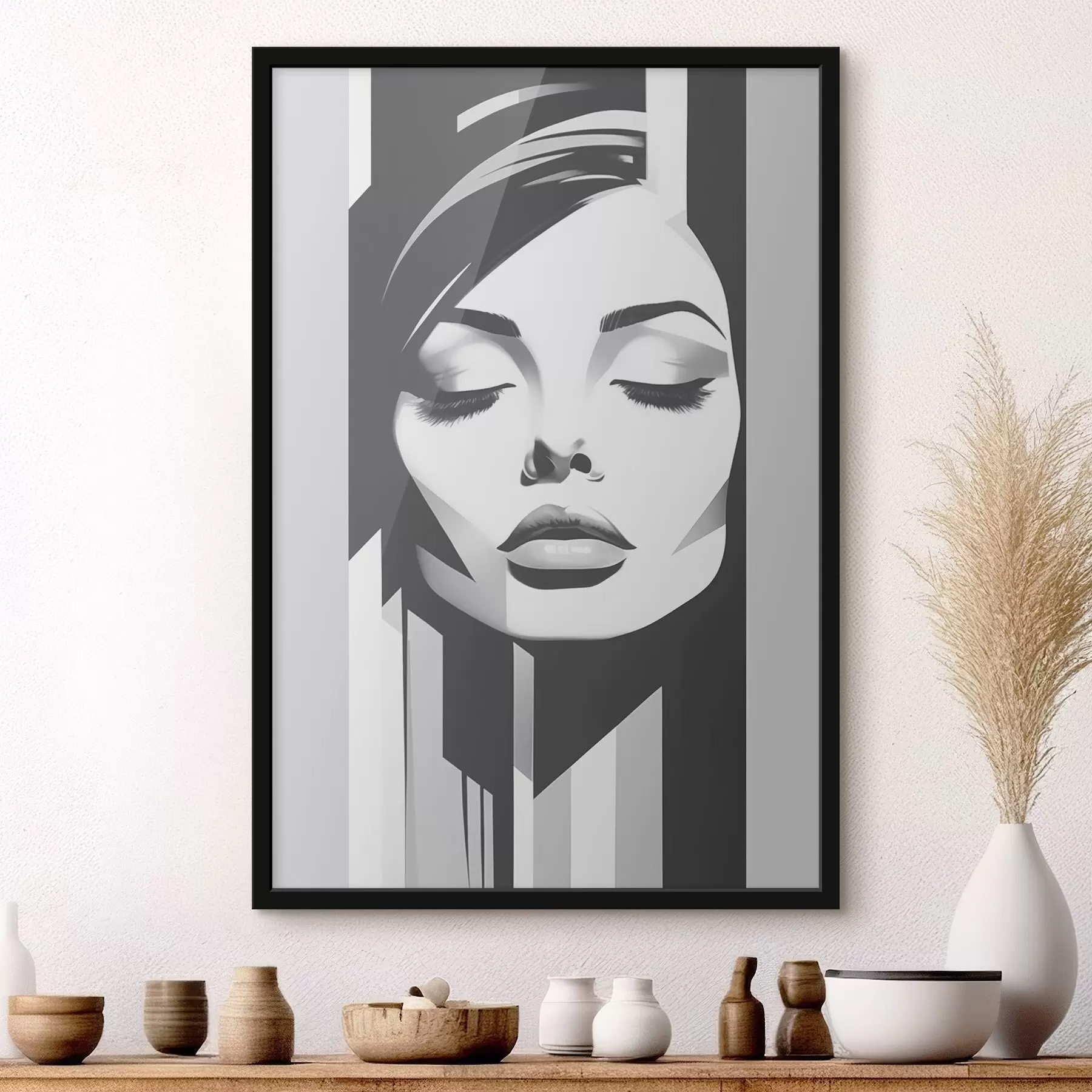 fotószőnyeg Fekete-fehér arc csukott szemmel f45075