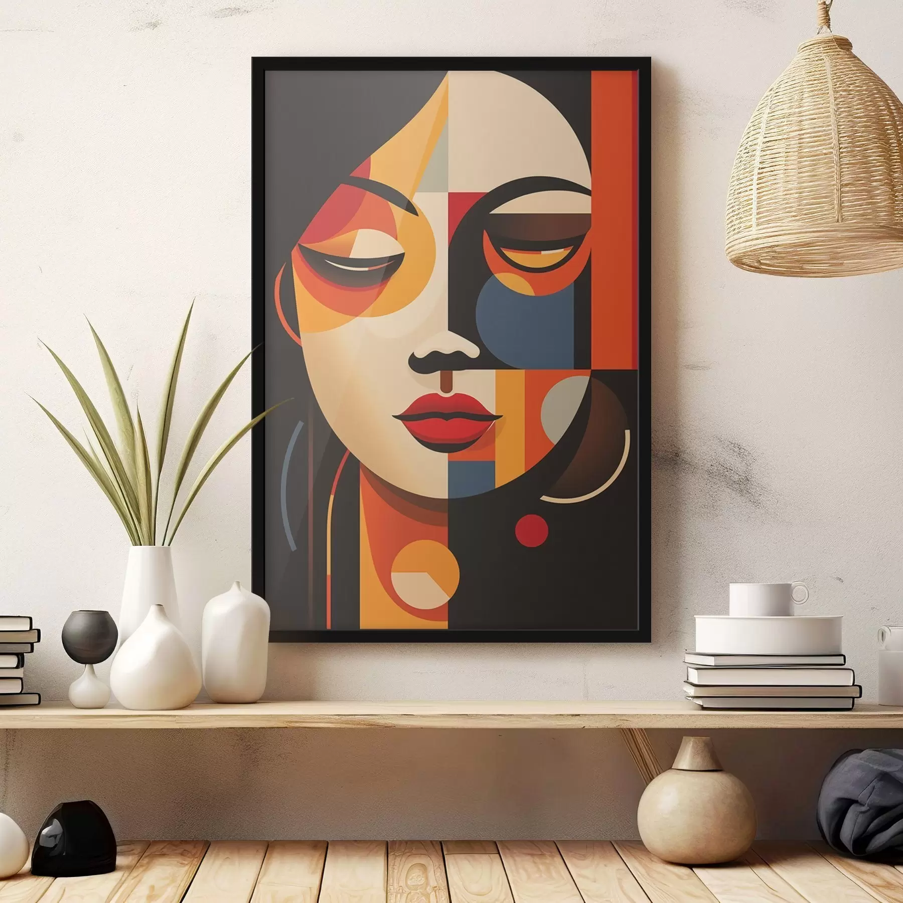 fotószőnyeg Geometrikus női arc meleg színekben f45087