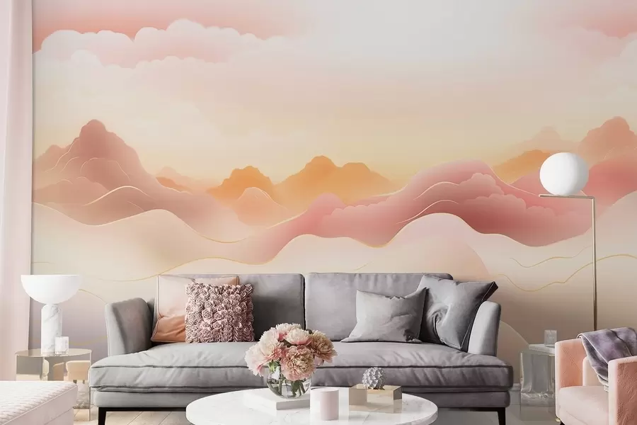 fotószőnyeg Ködös hegyek egy meleg napfelkelte alatt w09242