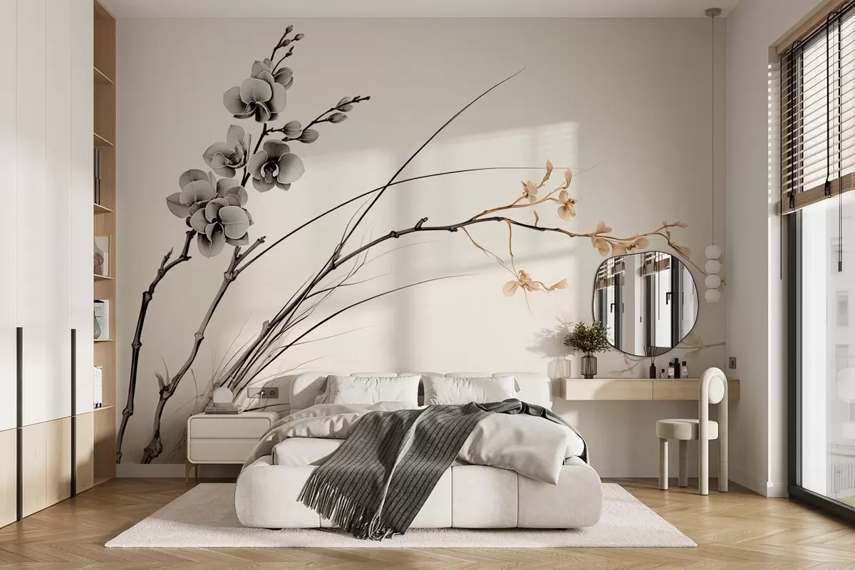 fotószőnyeg Minimalista orchidea ág lágy szepia és szürke tónusokban w09250