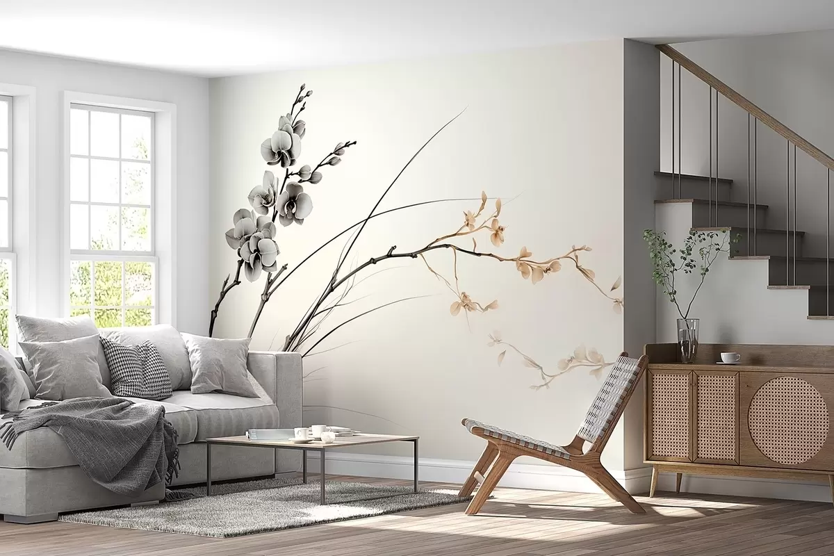fotószőnyeg Minimalista orchidea ág lágy szepia és szürke tónusokban w09250