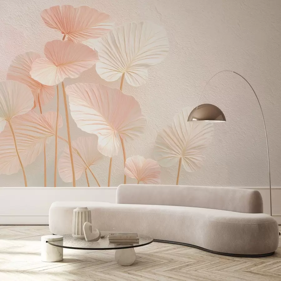 fotószőnyeg Elegáns nagy trópusi levelek finom rózsaszín színben w09252v1