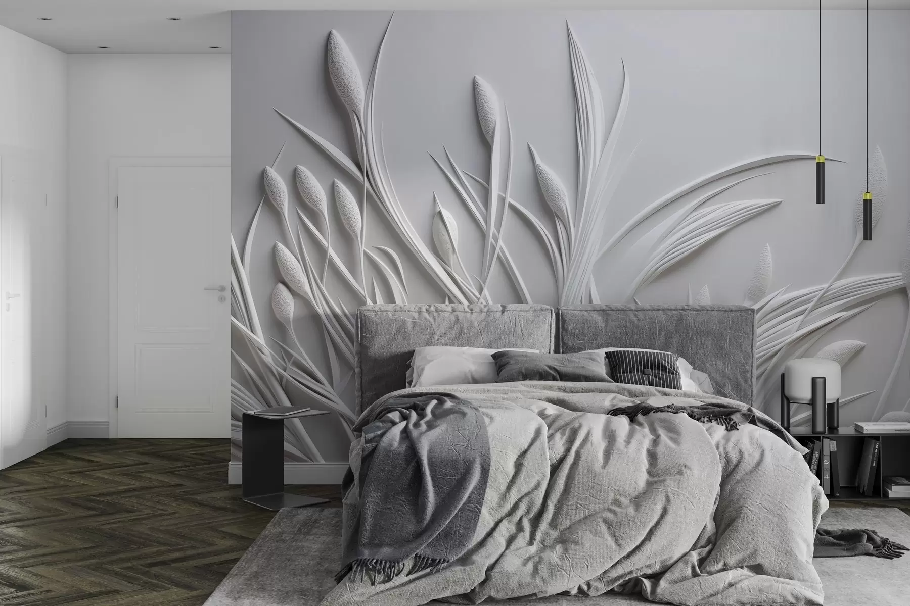 fotószőnyeg Bas-relief finom levelekkel és pampákkal w04247
