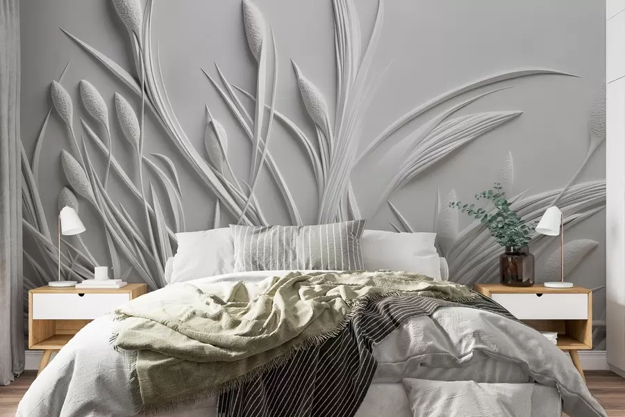 fotószőnyeg Bas-relief finom levelekkel és pampákkal w04247