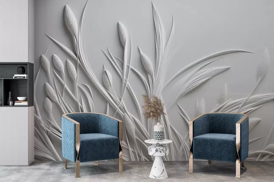 fotószőnyeg Bas-relief finom levelekkel és pampákkal w04247