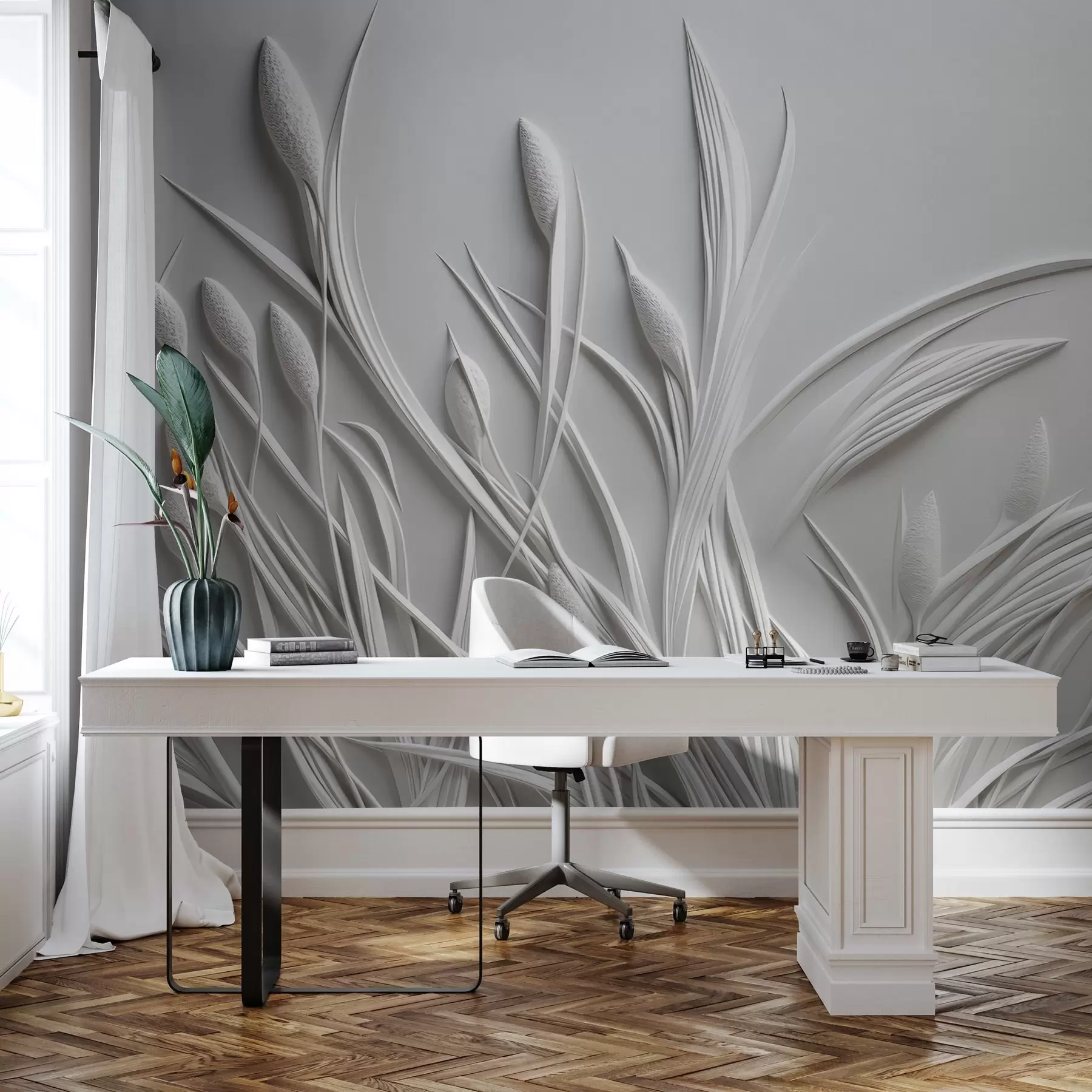 fotószőnyeg Bas-relief finom levelekkel és pampákkal w04247
