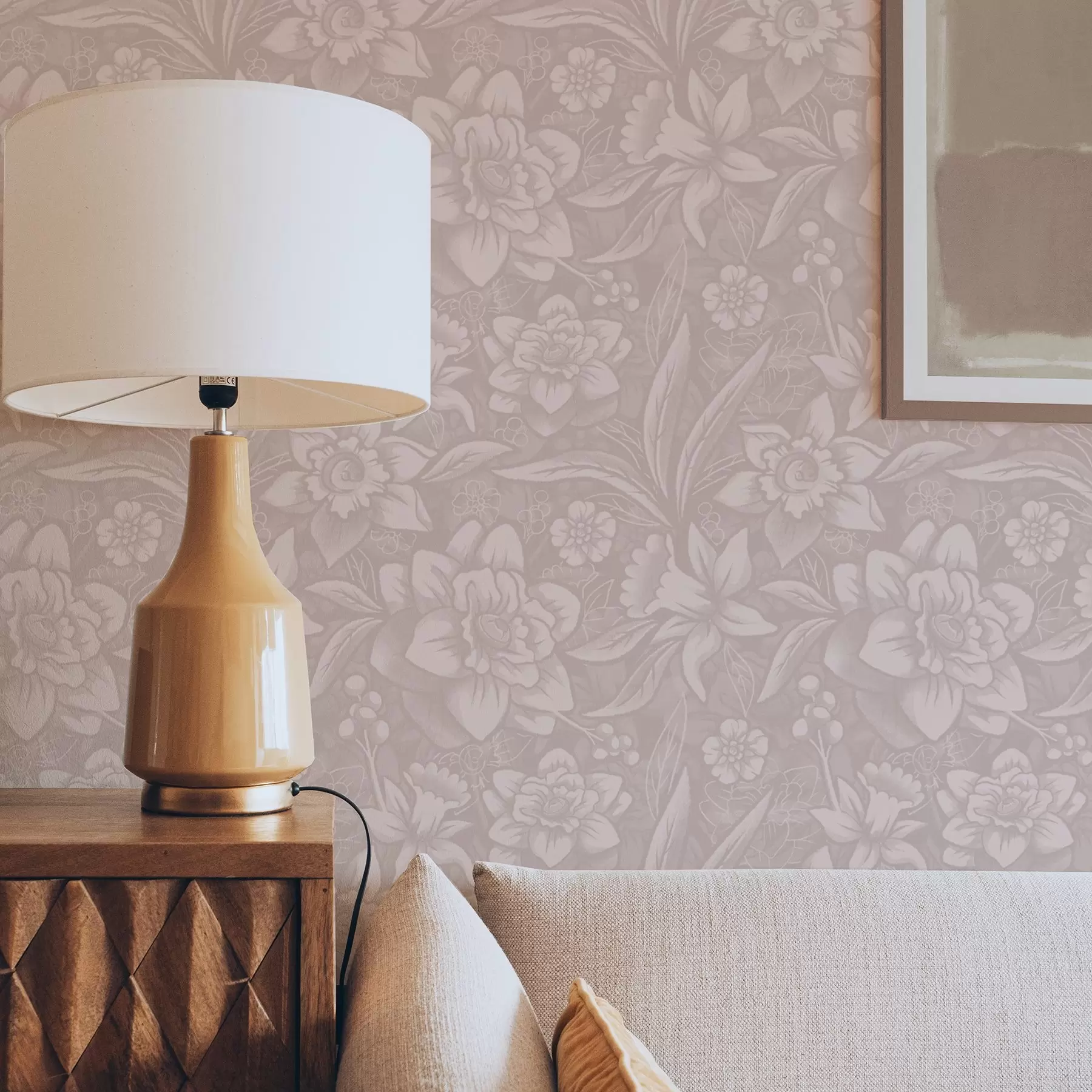 fotószőnyeg Monokróm virágmintás nárciszok krémszínű háttéren a00294