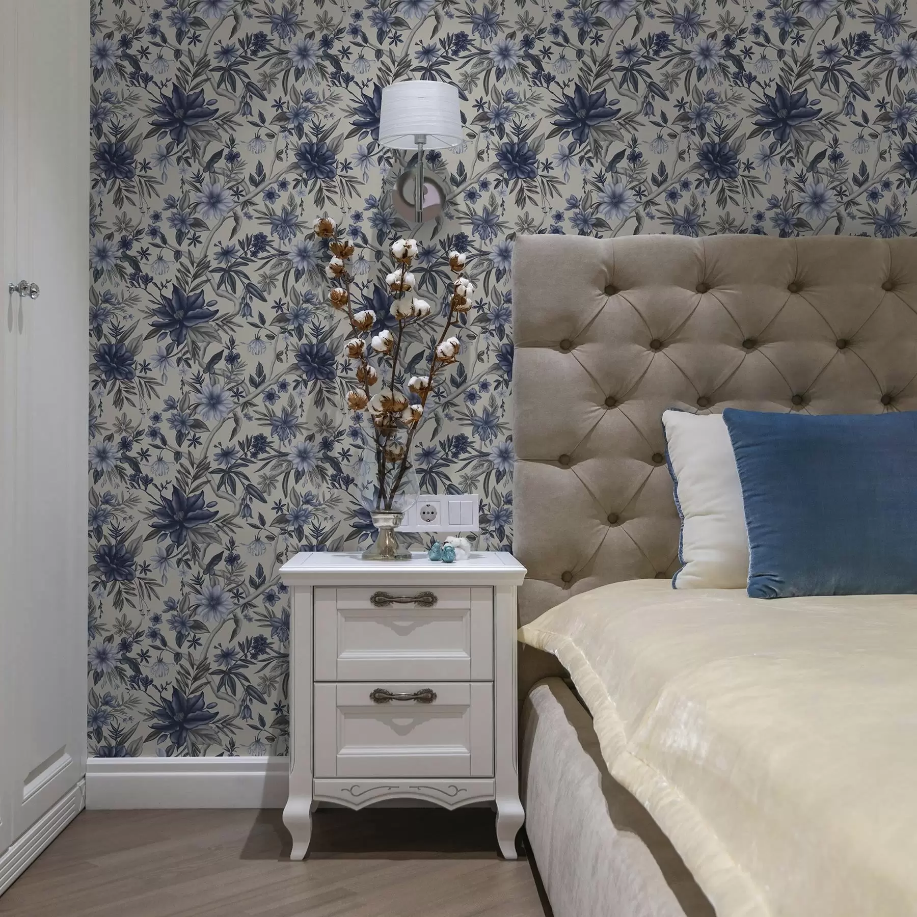 fotószőnyeg Kék és szürke virágok világos háttéren a00304