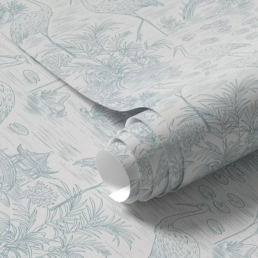 fotószőnyeg Ázsiai táj darukkal, hidakkal és lótuszokkal a00405