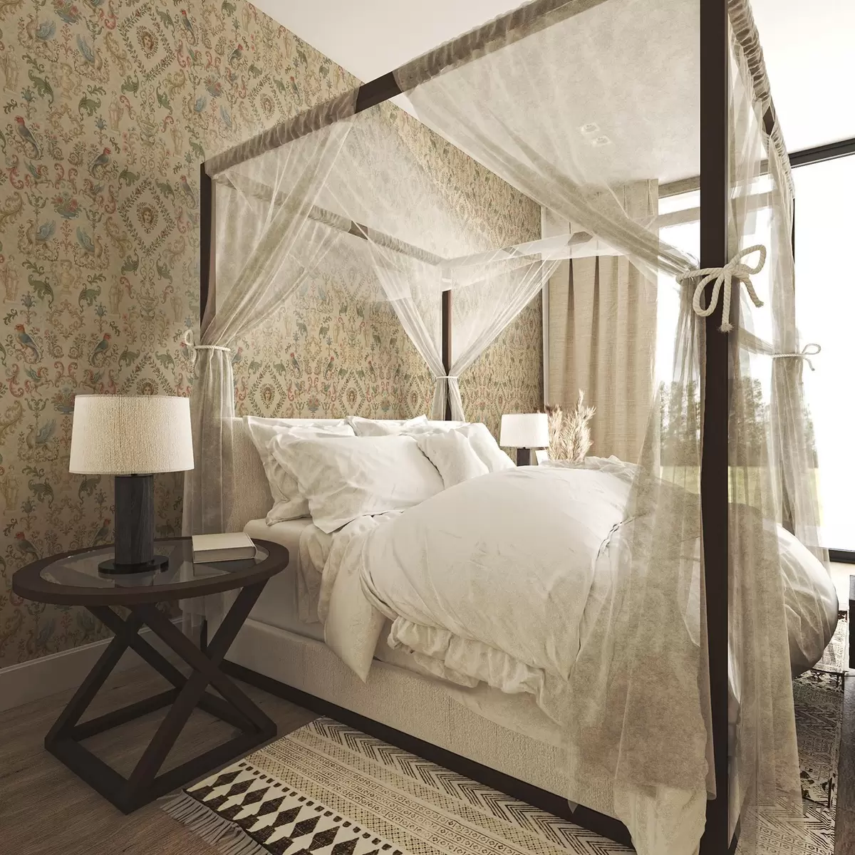 Háttérkép Vintage dísz griffekkel, virágokkal és figurákkal a00402