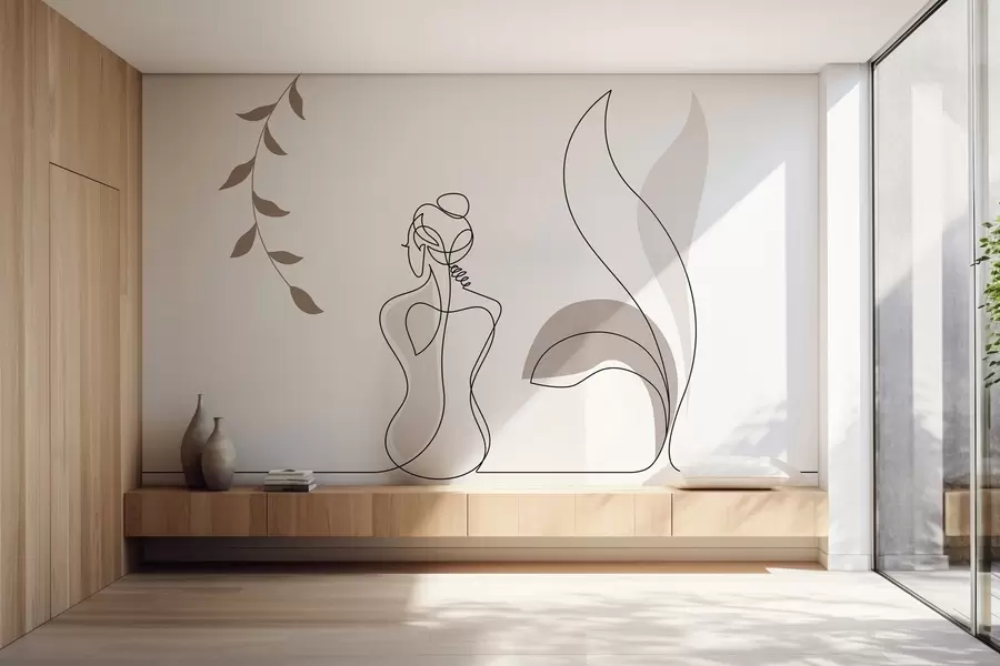 fotószőnyeg lineáris sziluett egy nő és levelek w04303