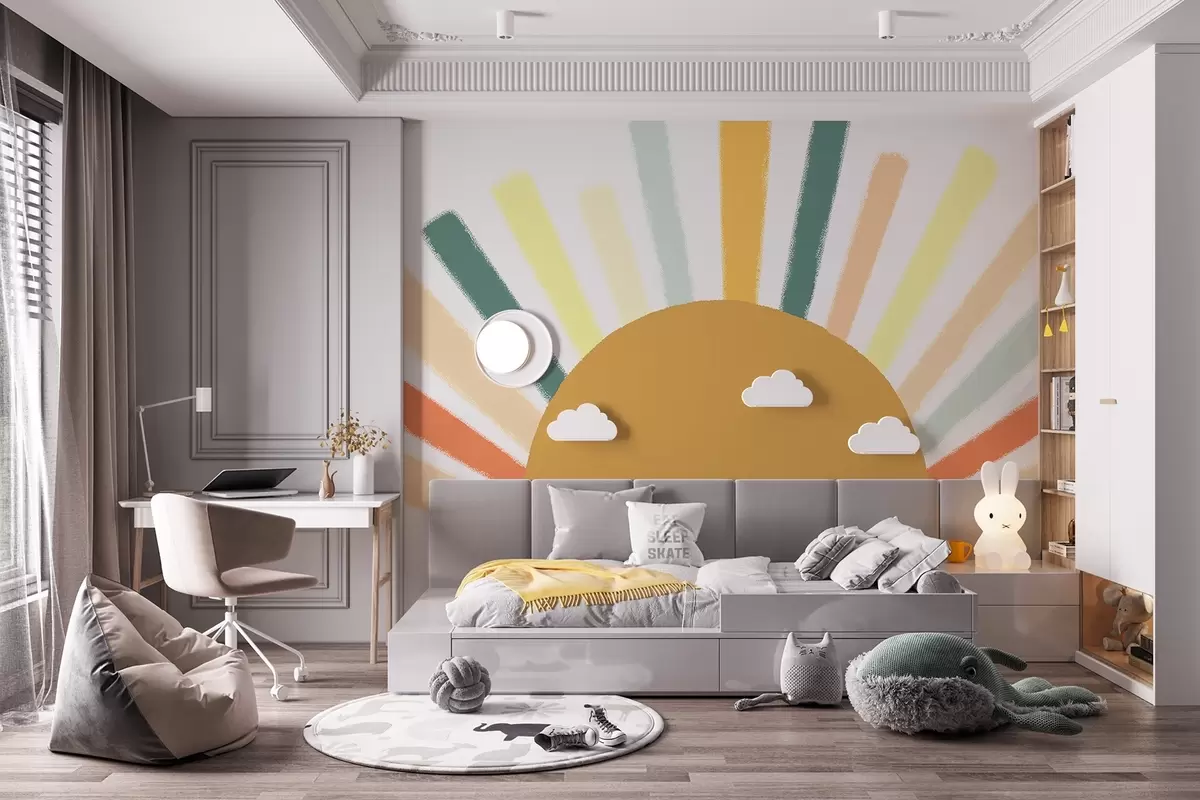 fotószőnyeg Absztrakt nap színes sugarakkal w04352