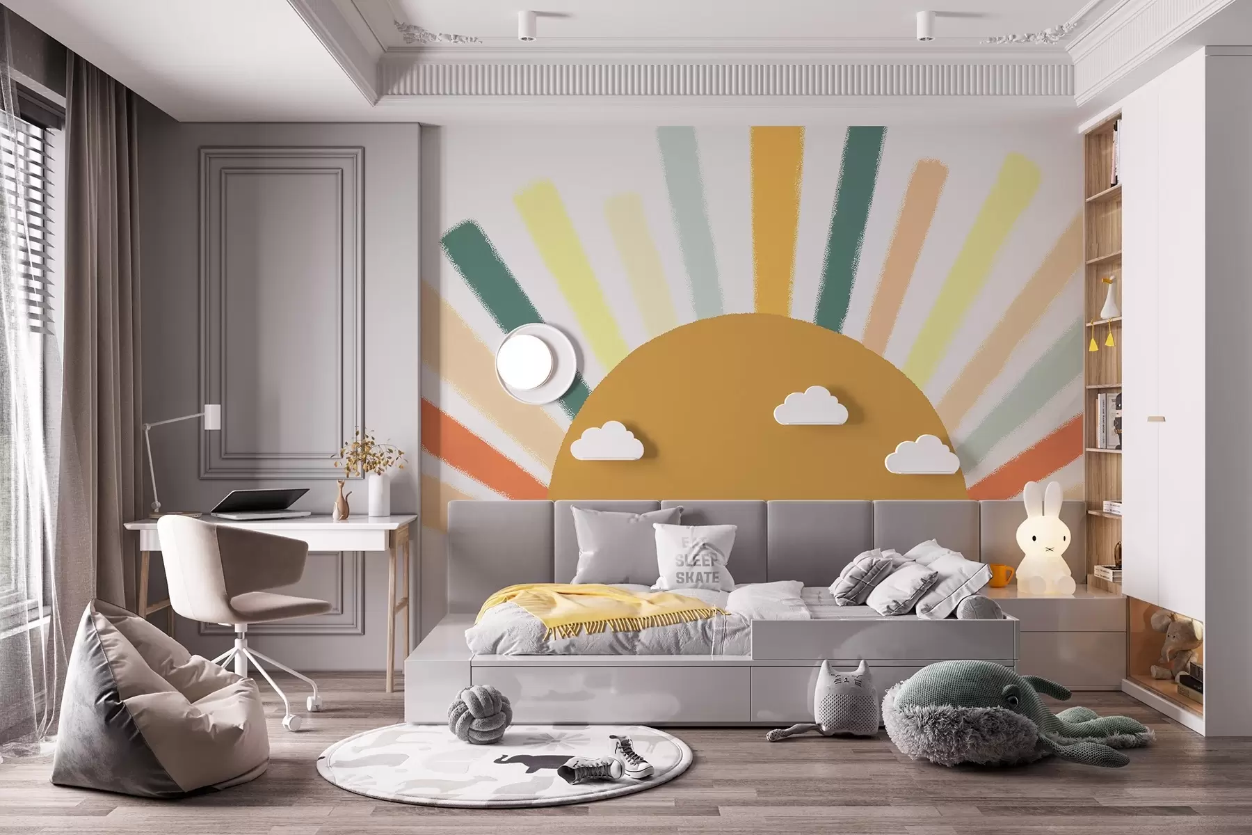 fotószőnyeg Absztrakt nap színes sugarakkal w04352