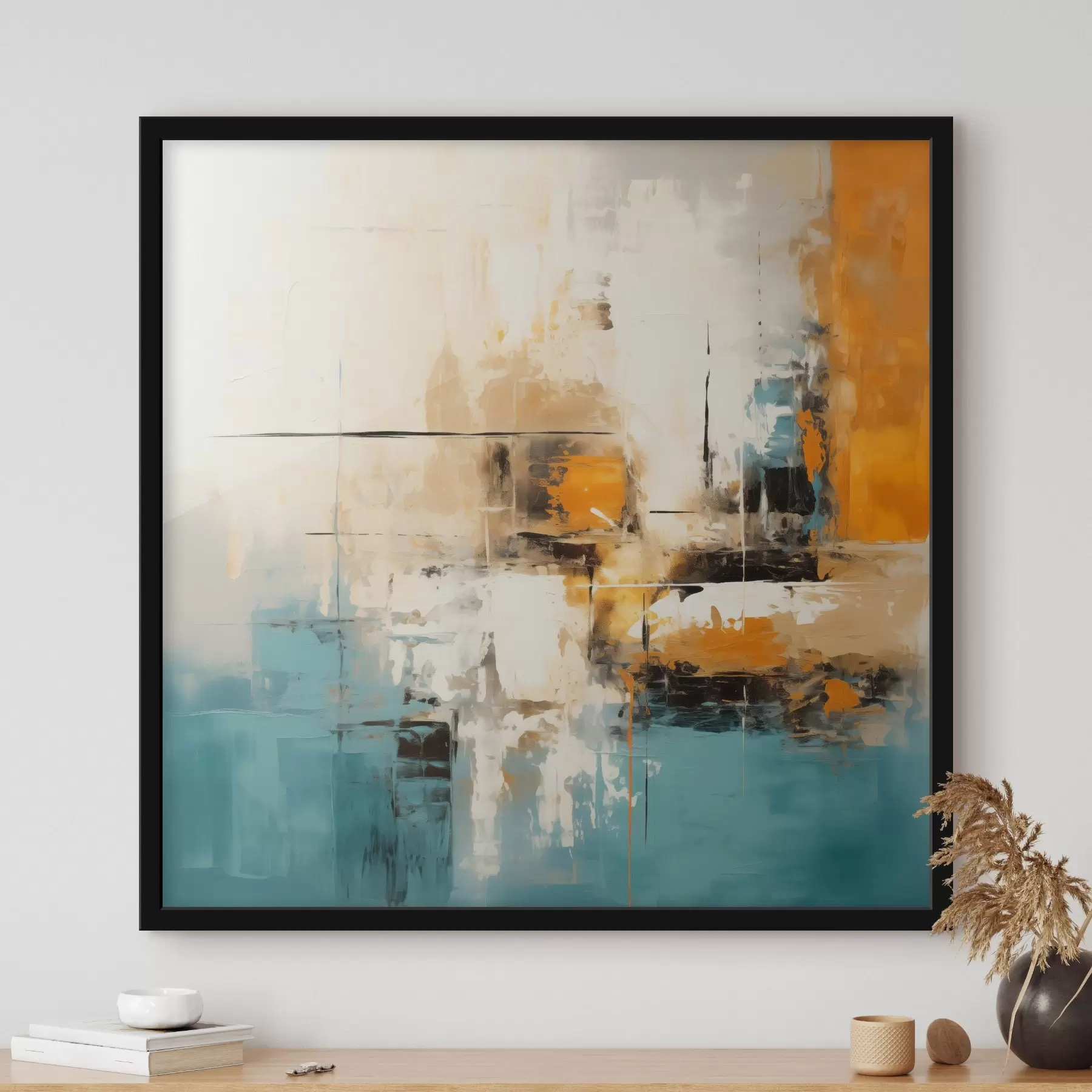 fotószőnyeg Kortárs művészet texturált ecsetvonásokkal és világos hangsúlyokkal f45041