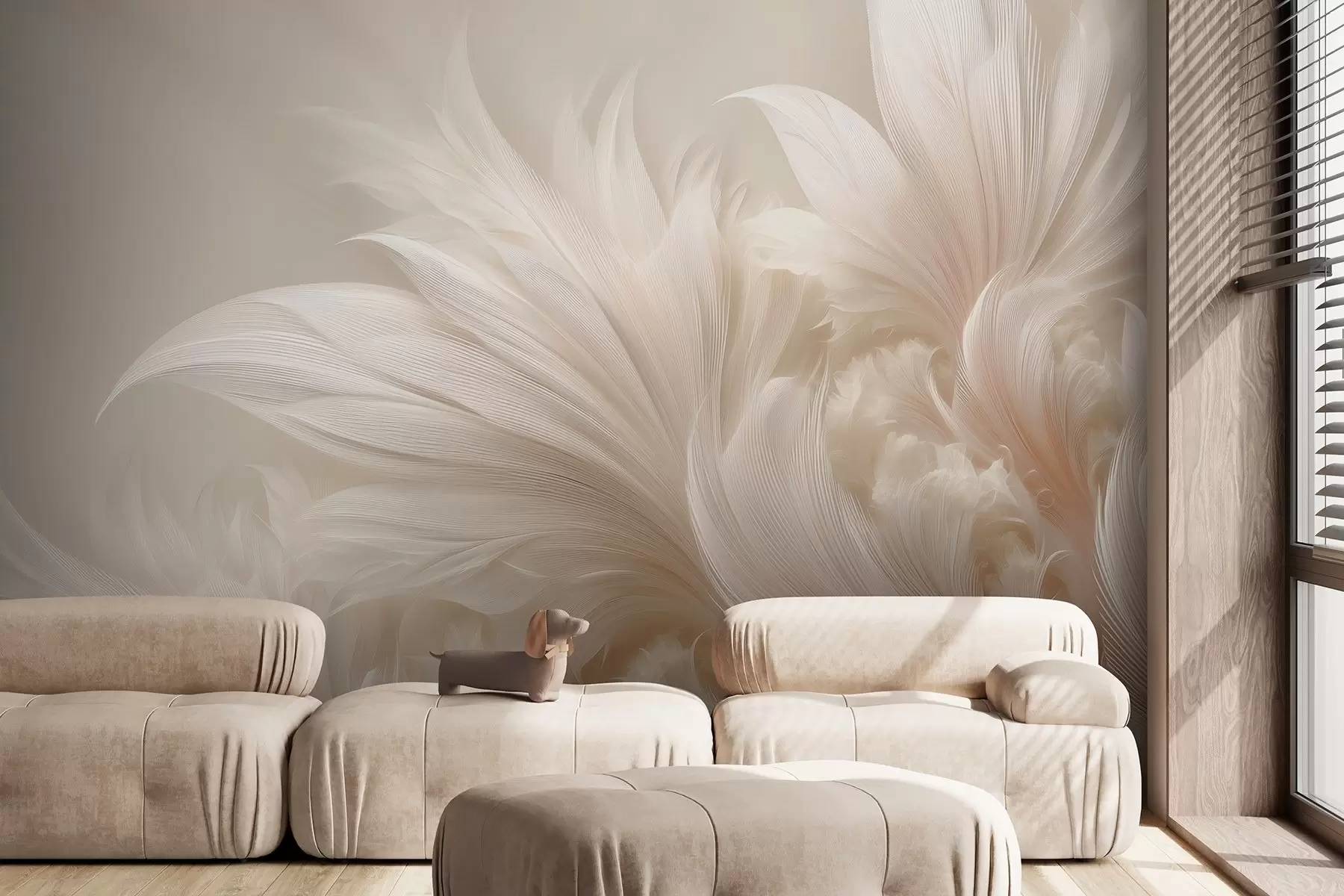 fotószőnyeg Súlytalan tollak vaníliakrémes árnyalatokban w09302
