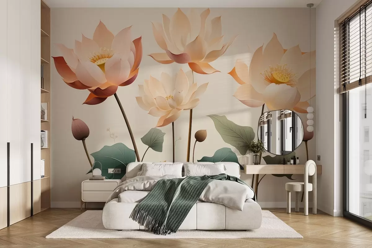 fotószőnyeg Elegáns lótuszvirágok szelíd pasztell színpalettában w09306