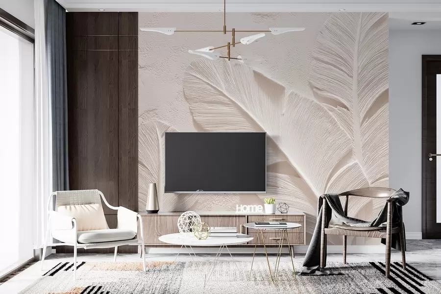 fotószőnyeg Relief levelek meleg bézs-homok árnyalatokban w09307v1