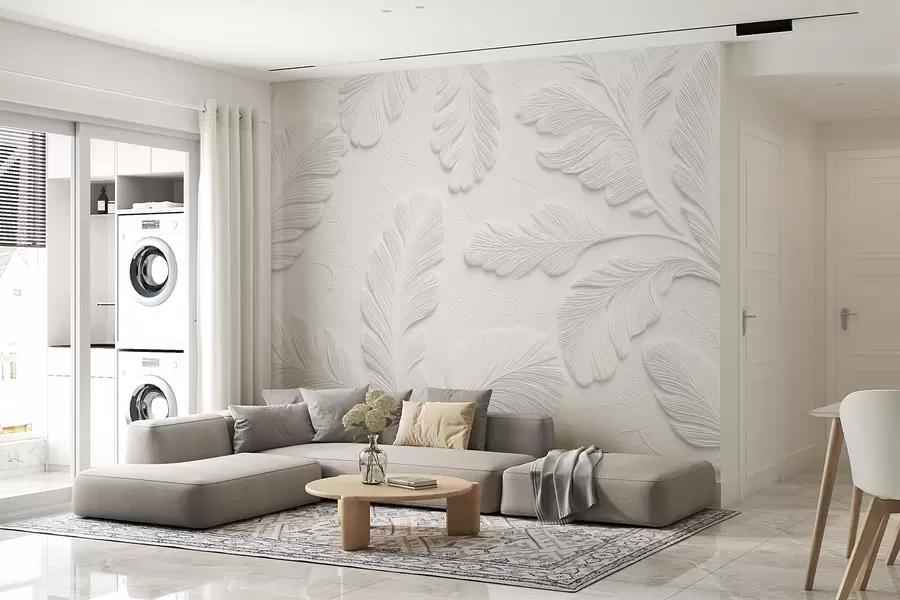 fotószőnyeg Relief levelek szürke színben, repedezett textúrájú hatással w09309v1