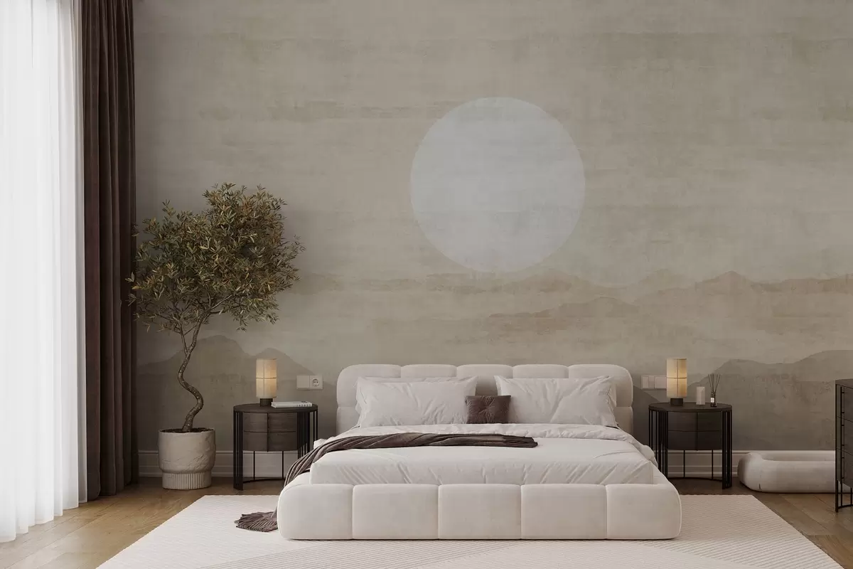 fotószőnyeg Minimalista hegyi táj nagy fehér nappal w04345