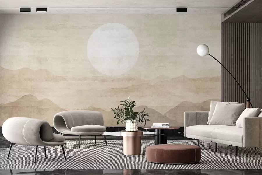 fotószőnyeg Minimalista hegyi táj nagy fehér nappal w04345