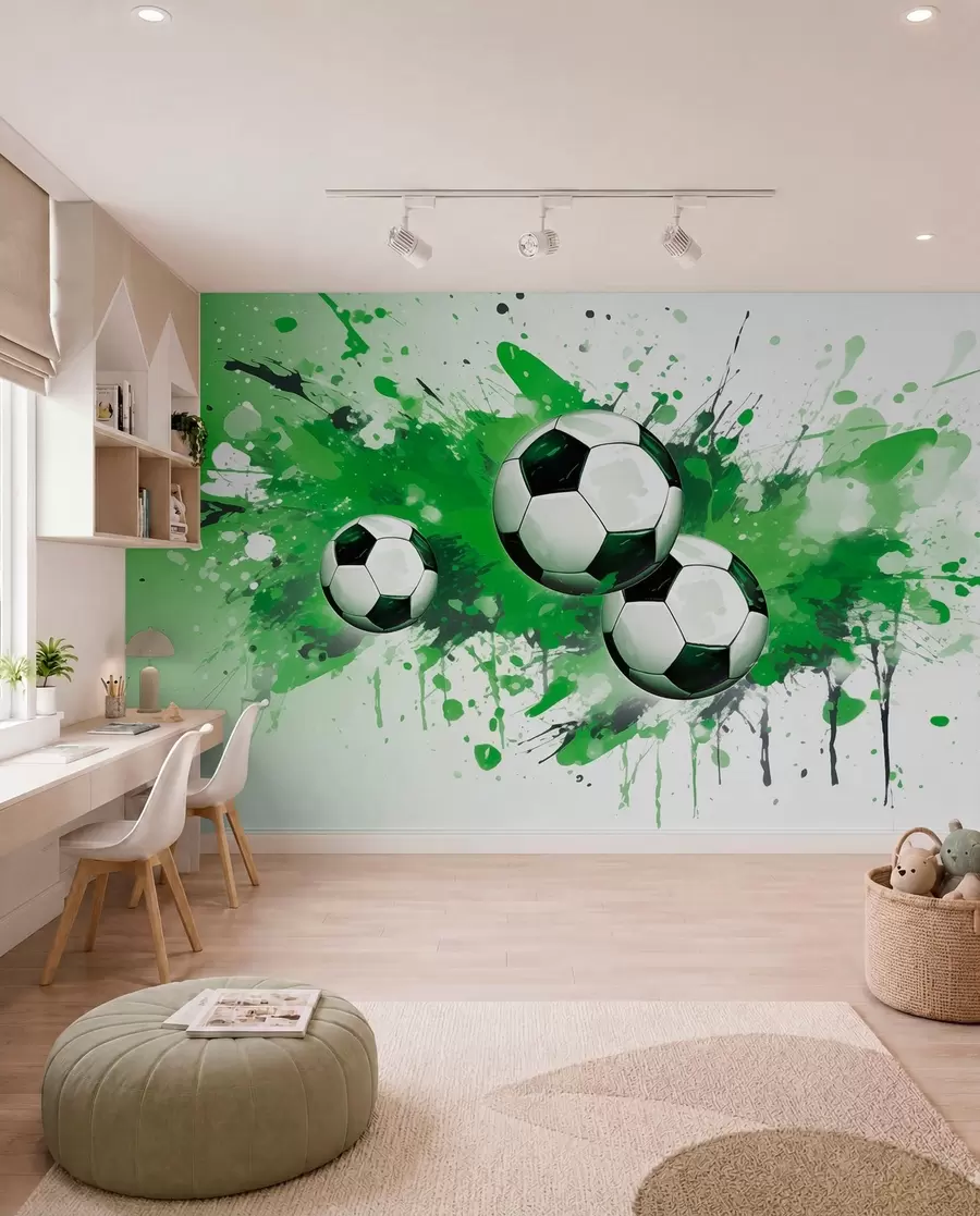 fotószőnyeg Futball zöld fröccsenésekben w04373v1