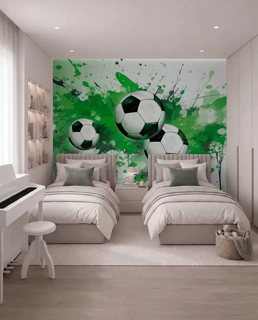 fotószőnyeg Futball zöld fröccsenésekben w04373v1