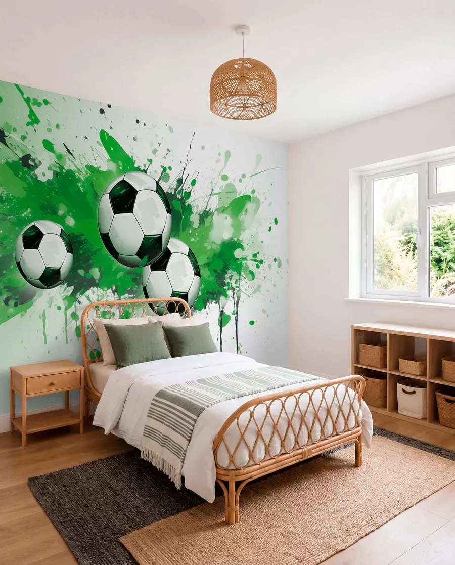 fotószőnyeg Futball zöld fröccsenésekben w04373v1