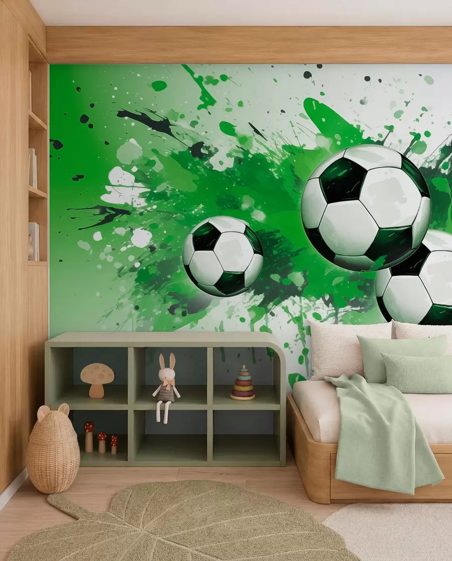 fotószőnyeg Futball zöld fröccsenésekben w04373v1