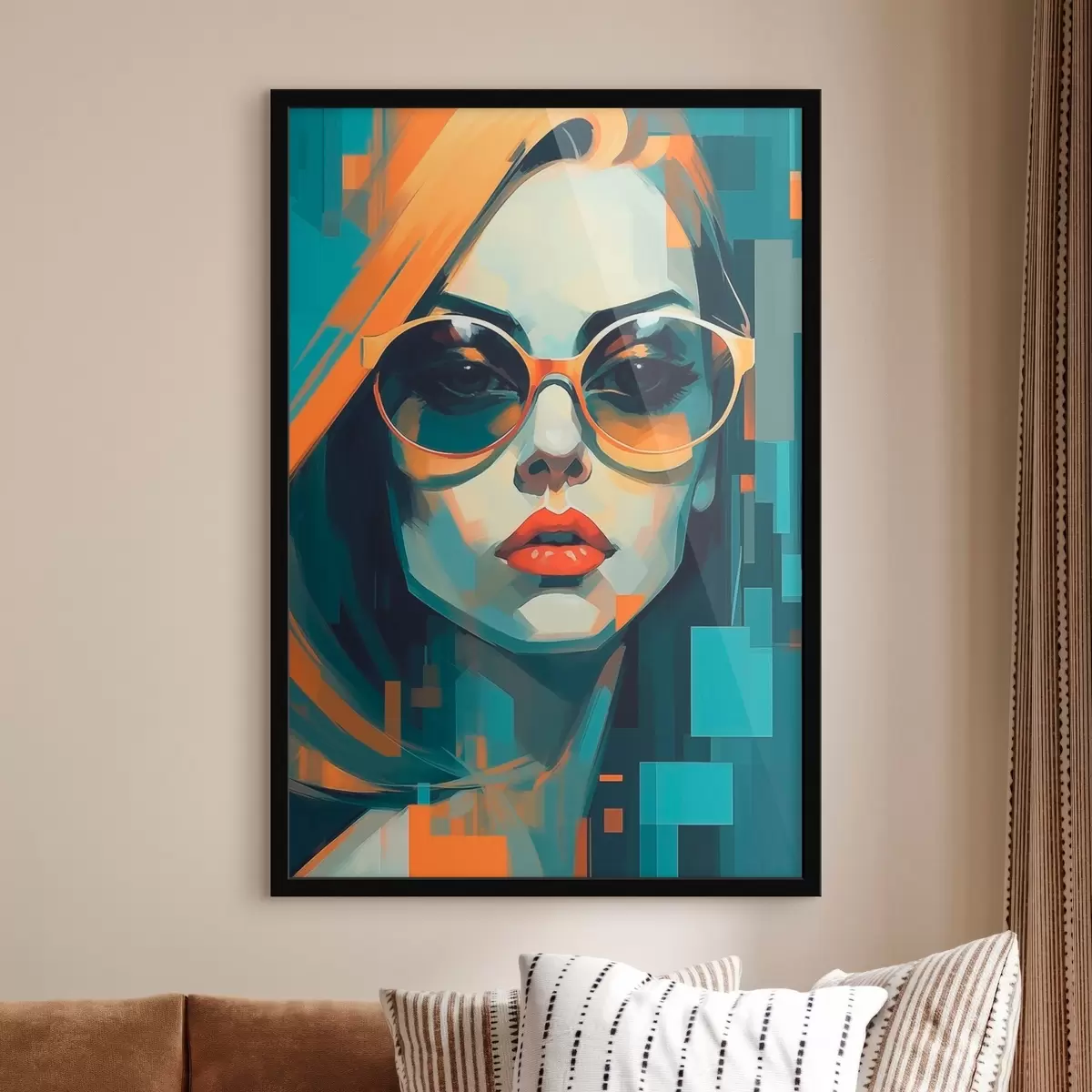 Plakát a sziklán Nő napszemüvegben digitális pop art stílusban f45327