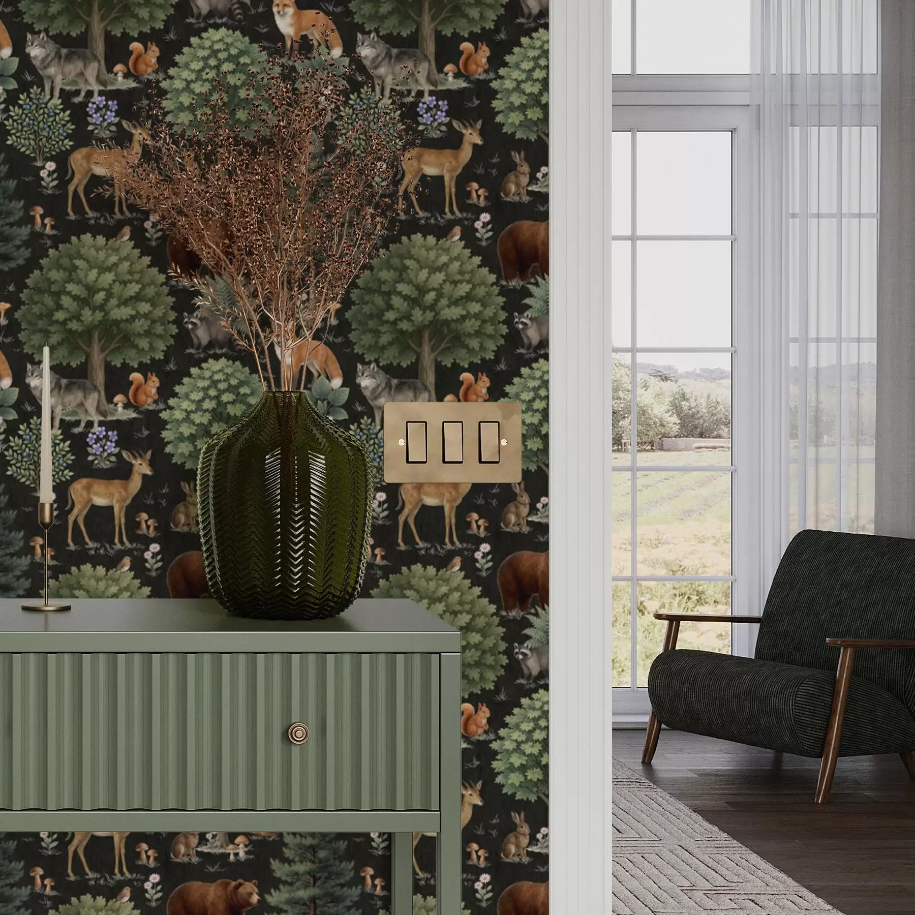 fotószőnyeg Akvarell erdei állatok fákkal és gombákkal a00391