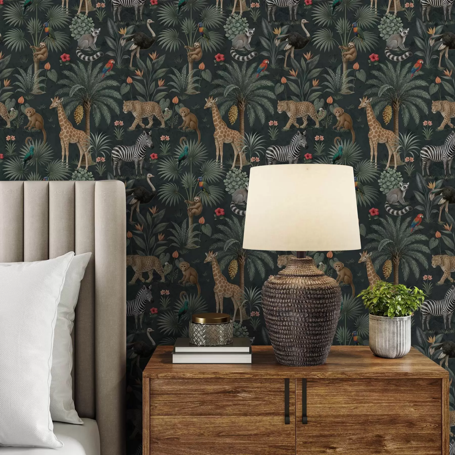 fotószőnyeg Élethű trópusi állatok a növények között a00427