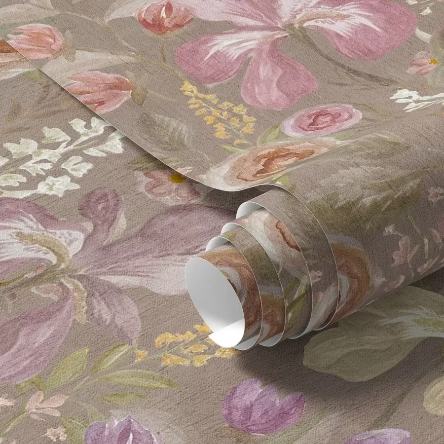 fotószőnyeg Szüreti rózsaszín írisz virágminta bézs textúrájú háttéren a00457