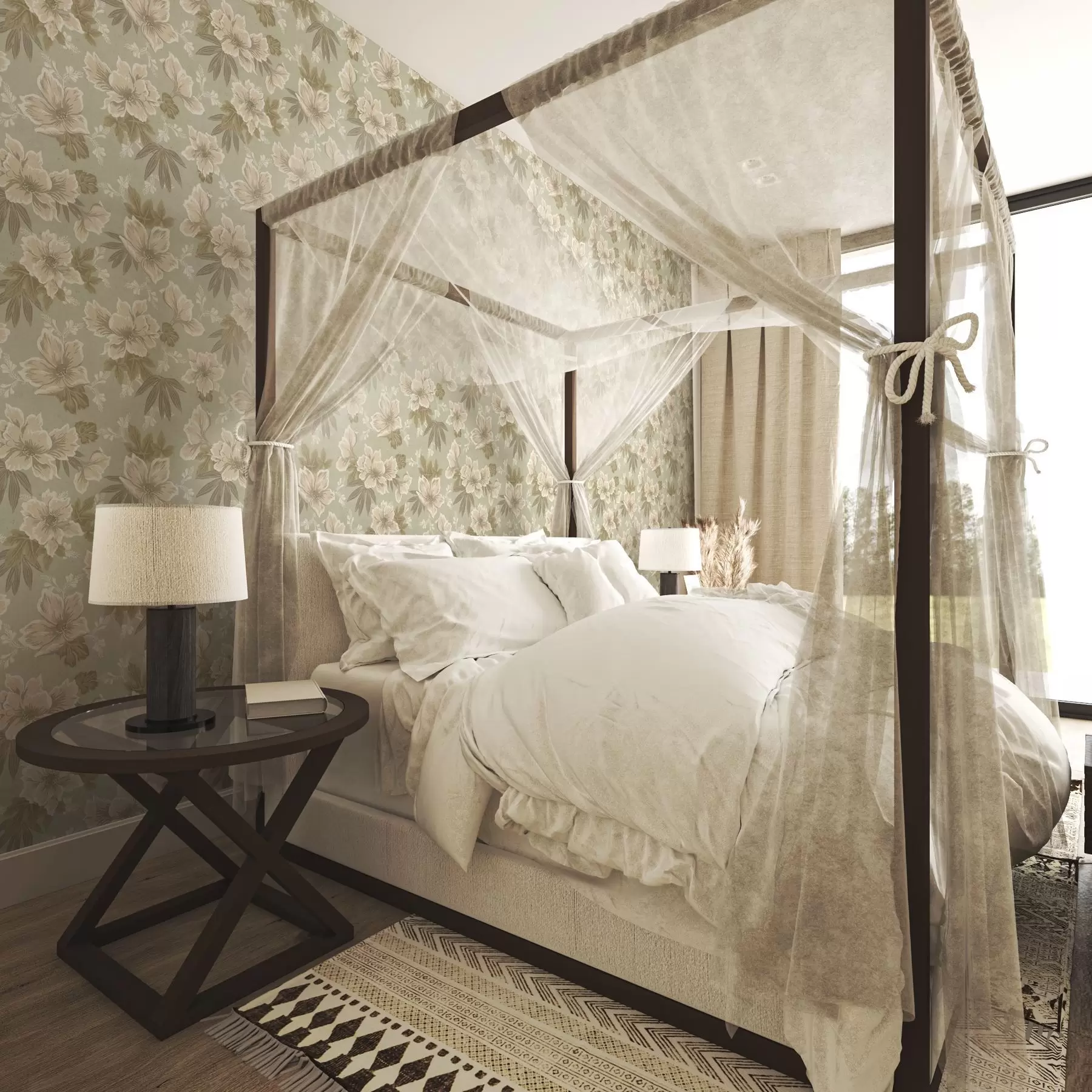 fotószőnyeg Krémszínű virágok olívazöld háttéren a00462