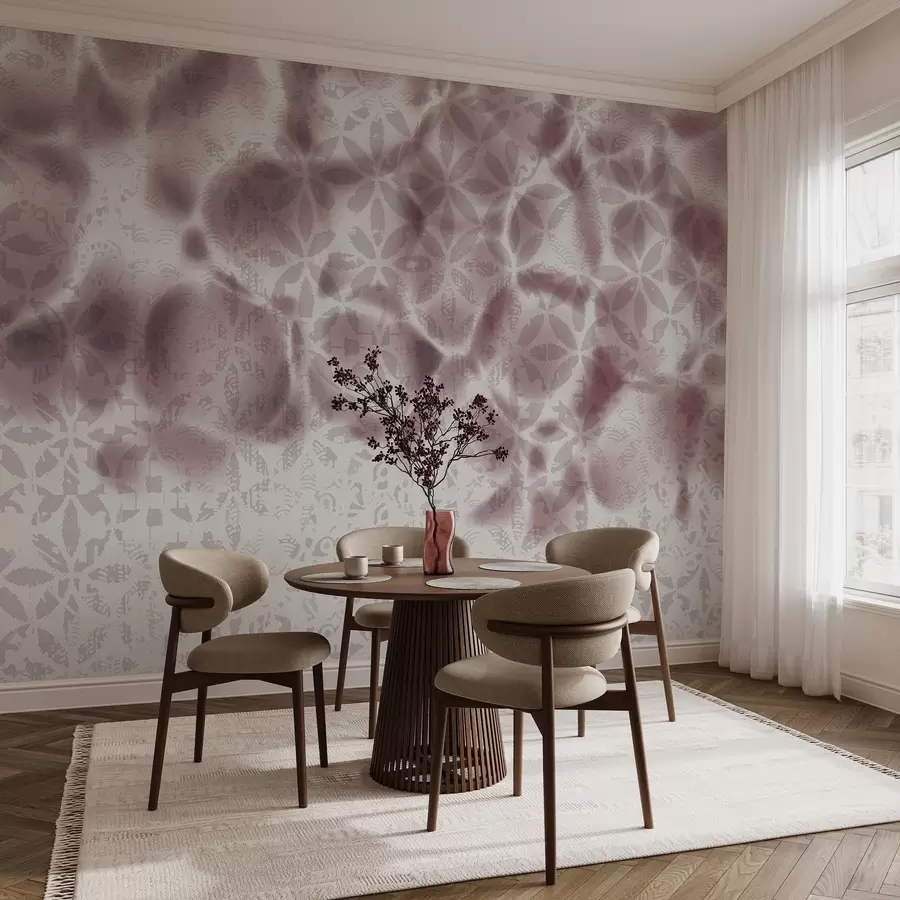 fotószőnyeg Absztrakt texturált művészet bordo virágos nyomtatással, fakó és elmosódott hatású, lágy és álmodozó hangulatot teremtve w09322v1