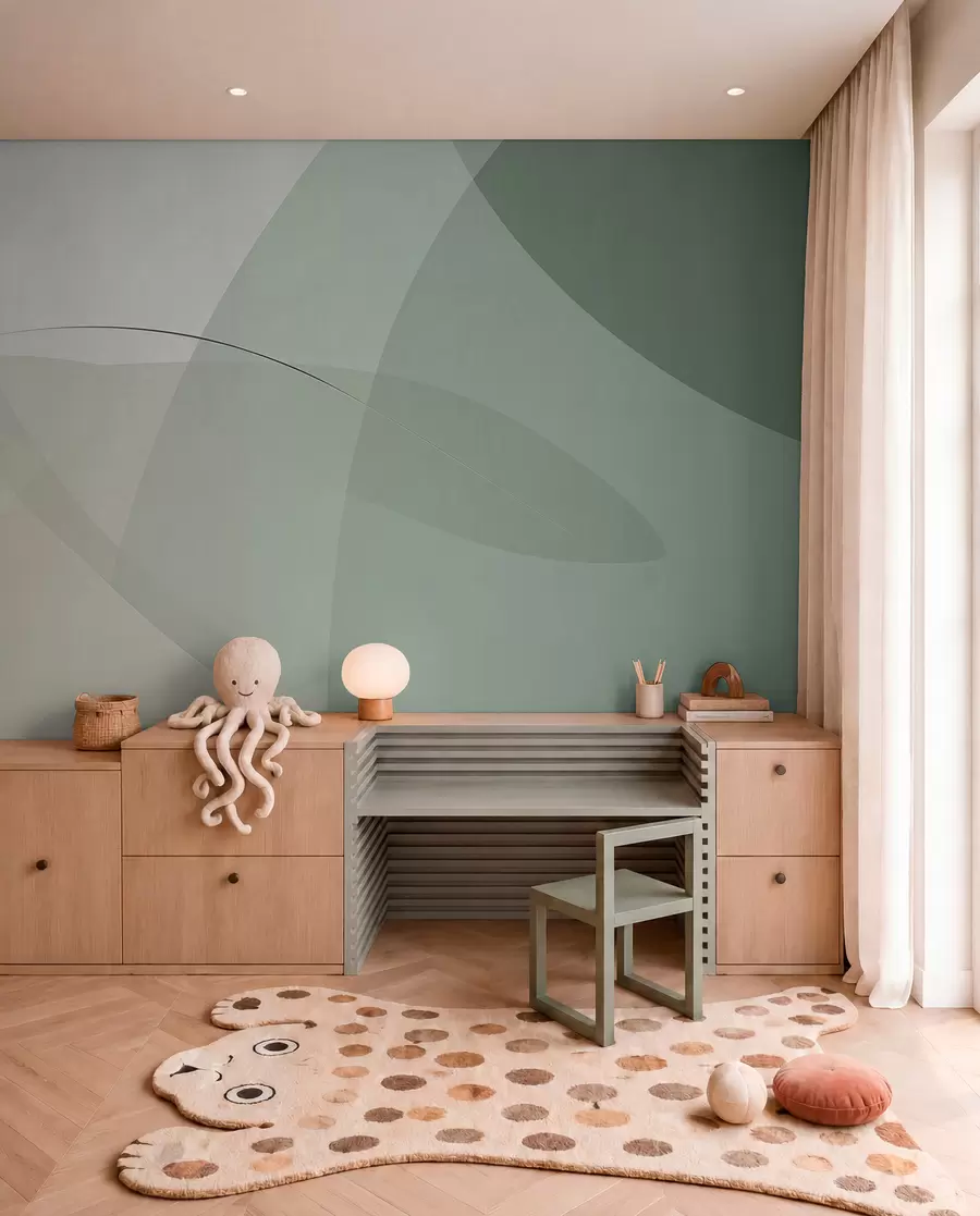 fotószőnyeg Geometria zöldben és okkerben w04405