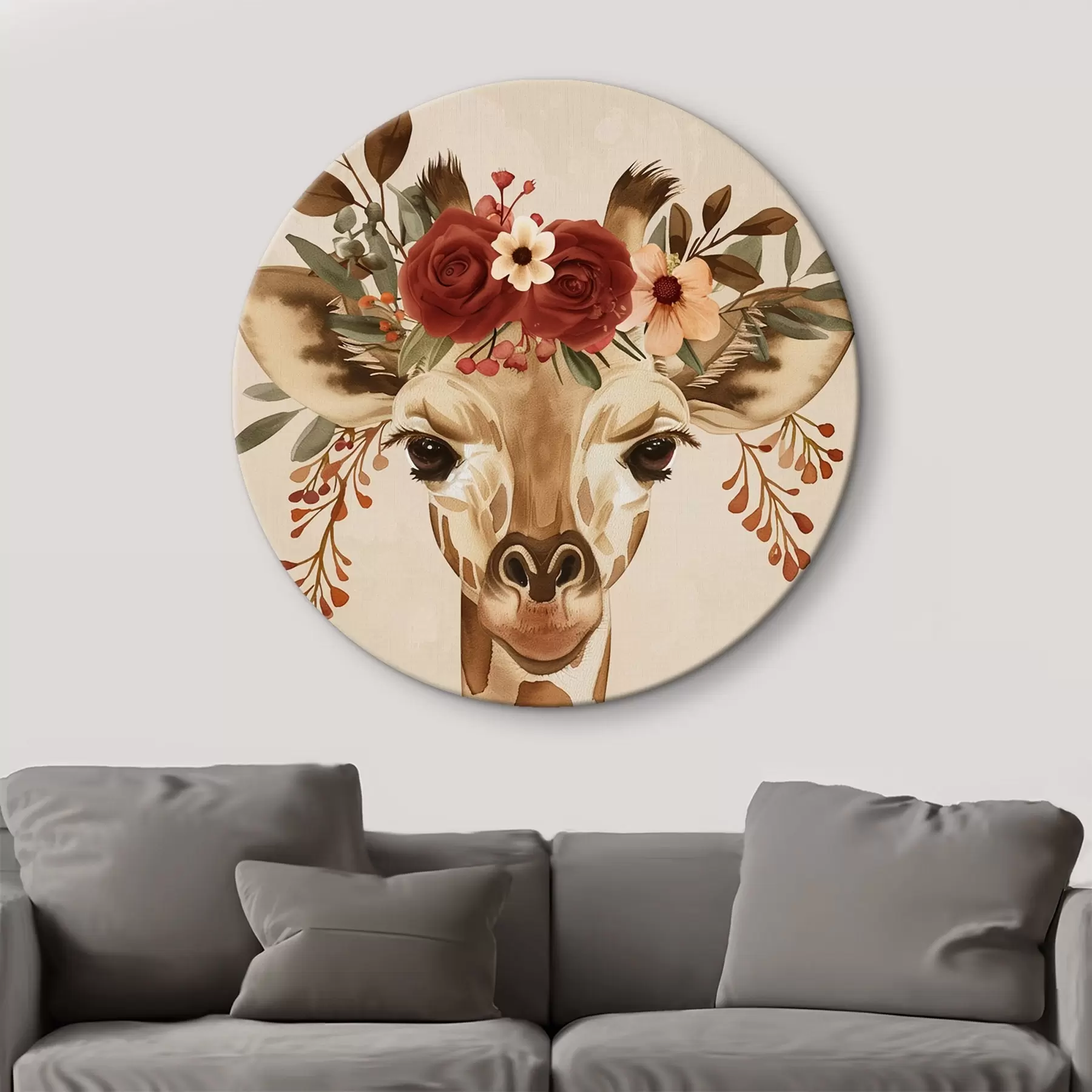 fotótapéta Zsiráf akvarell stílusban, virágokkal a fején r45331