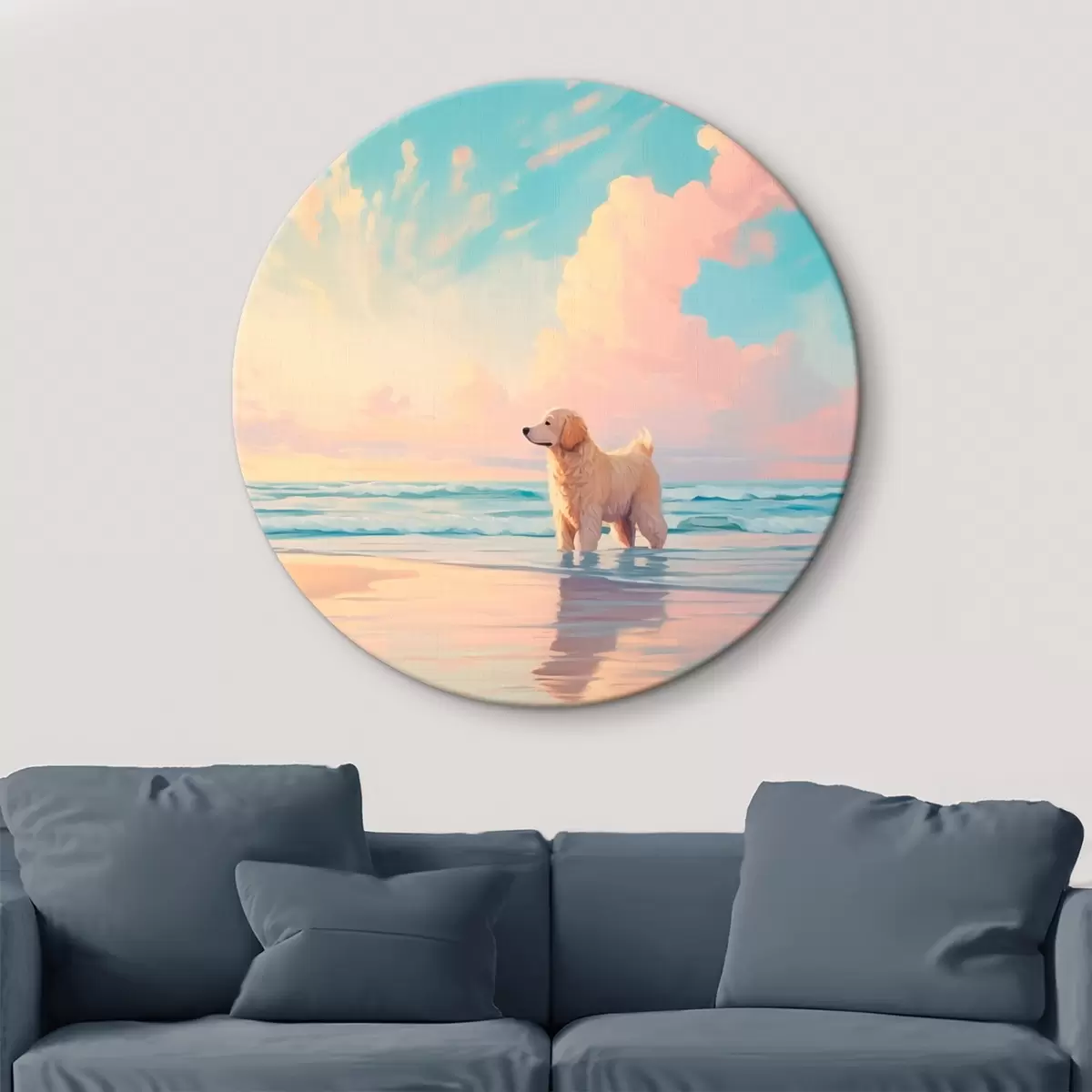 Kerek festmények Retriever a tengerparton r45425