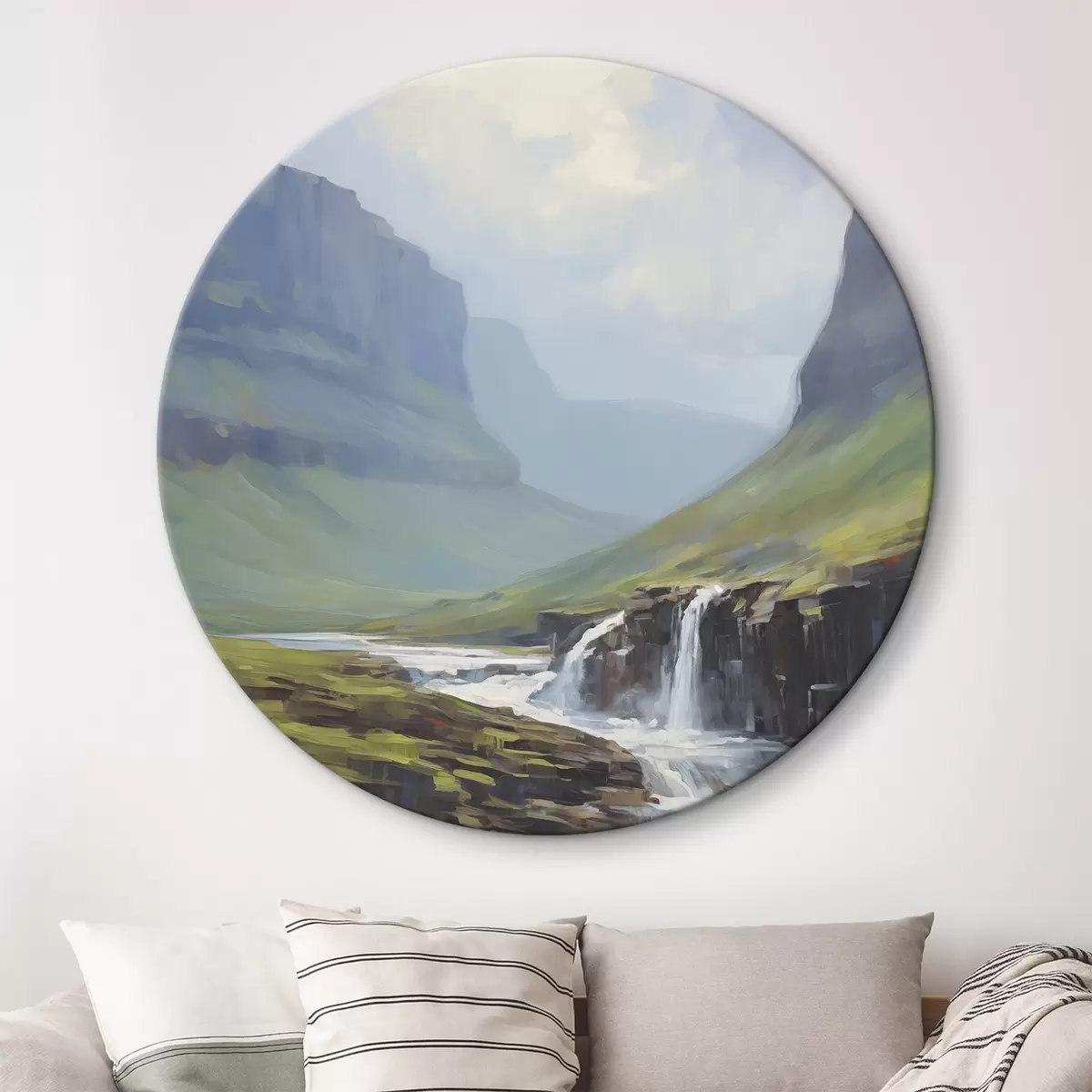 Kerek festmények Tájkép egy folyóval a fjordok közelében r45459